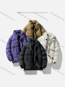 Wholesale Men's Casual Plain Zipper Pockets Stand Collar Zip Up Cotton-Padded Puffer Jacket B8988#, LIUHUA CLOTHING WHOLESALE