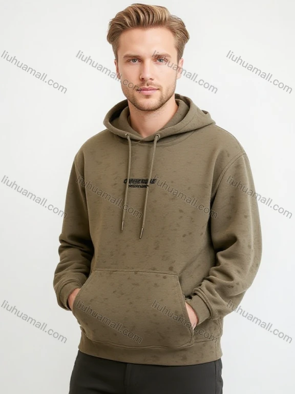 Wholesale Light Brown Long Sleeve Hoodie w/ Small Chest Logo, Center Pocket & Soft Texture. Minimalist Streetwear