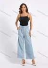 Wholesale Women's High Waist O-Ring Metal Decor Patch Pocket Distressed Frayed Raw Hem Casual Wide-leg Jeans - Liuhuamall