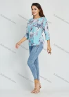 Wholesale Women's Round Neck 3/4 Sleeve Curved Hem Floral Print Blouse 21015# - Liuhuamall