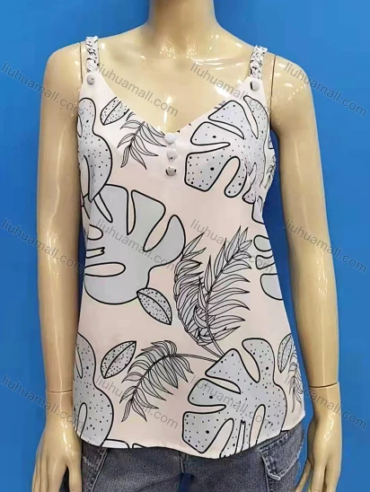 Wholesale Women's Casual Sweetheart Neck Tropical Print Button Decor Cami Top