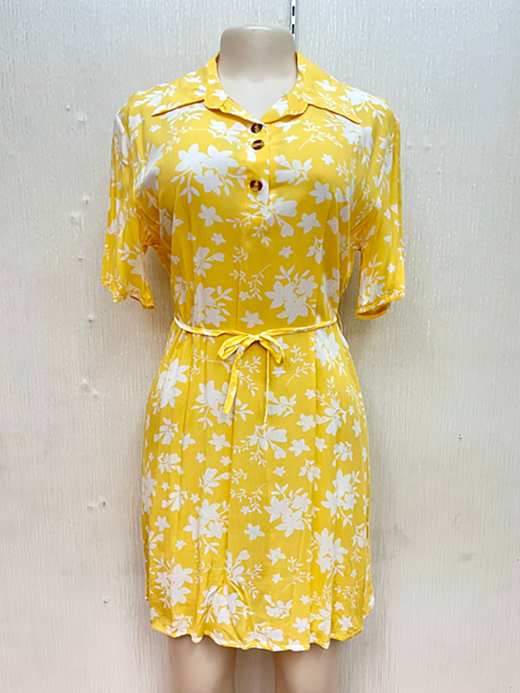 Women's Lapel Buttons Front Floral Print Short Sleeve Short Shirt Dress With Belt, LIUHUA Clothing Online Wholesale Market, Women, Dress, Ballgown