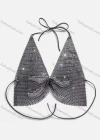 Wholesale Women's Sexy Halter V Neck Diamond Sequin Lace Up Crop Top 8185# - Liuhuamall