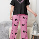 Women's Lounge Milk Silk Heart Butterfly Print Short Sleeve T-shirt & Pant Soft Pajamas Sets DM02302-09# Black & Pink Clothing Wholesale Market -LIUHUA
