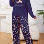 Wholesale Women's Lounge Milk Silk Moon Letter Print Long Sleeve T-shirt & Pant Soft Pajamas Sets DM02402# preview