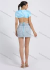 Wholesale Women's Mock Neck Short Sleeve Cut Out Tie Dye Crop Tee - Liuhuamall