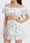 Wholesale Women's Off Shoulder Layered Sleeve 3D Floral Crop Top 2 Piece Set - Liuhuamall