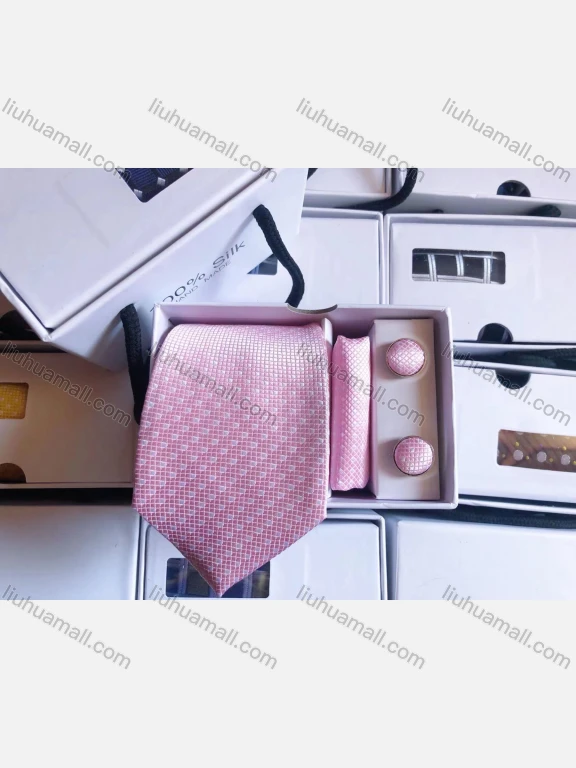 Wholesale Men's Formal Mini Plaid Tie & Pocket Square & Pair Cufflinks Sets