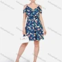 Wholesale Women's Floral Print V Neck Cold Shoulder Backless Ruffle Trim Short Dress preview