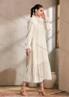 Wholesale Womem's Casual Plain Swiss Dot Poet Sleeve Button Down Ruffle Hem Midi Dress - Liuhuamall
