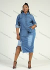 Wholesale Women's Plus Size Long Sleeve Button Rhinestone Denim Casual Shirt - Liuhuamall