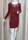 Wholesale Women's Casual Plain Notched Neck Long Sleeve Short Sweater Dress - Liuhuamall