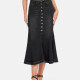 Women's High Waist Button Front Wash Denim Mermaid Midi Skirt Black Clothing Wholesale Market -LIUHUA