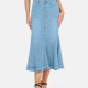 Women's High Waist Button Front Wash Denim Mermaid Midi Skirt Light Blue Clothing Wholesale Market -LIUHUA