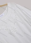 Wholesale Women's Casual Half Sleeve Round Neck Pearl Decor Lace Trim Oversized Blouse - Liuhuamall