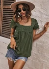 Wholesale Women's Casual Short Sleeve Square Neck Embroidery Lace Trim Plain Tops AY113# - Liuhuamall