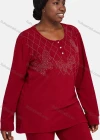 Wholesale Women's Vintage Lounge Long Sleeve Button Front Plain Rhinestone Butterfly Tops & Pants Pajamas Sets - Liuhuamall