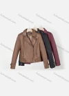 Wholesale Women's Casual Lapel Long Sleeve Zipper Plain Crop Leather Jacket - Liuhuamall