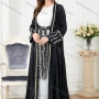 Wholesale Women's Arabic Muslim Islamic Tie Front Floral Dubai Robe Cardigan & Dress 2-piece Set 3225# preview