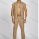 Wholesale Men's Casual Plain Mock Neck Zip Up Patch Pocket Tank Top & Drawstring Pants 2-Piece Set AXM-001# Khaki Clothing Wholesale Market Liuhua