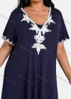 Wholesale Women's Plus Size Elegant V Neck Short Sleeve Embroidery Midi Dress - Liuhuamall