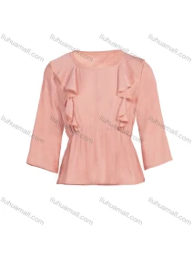 Wholesale Women's Round Neck Long Sleeve Peplum Hem Blouse, LIUHUA CLOTHING WHOLESALE