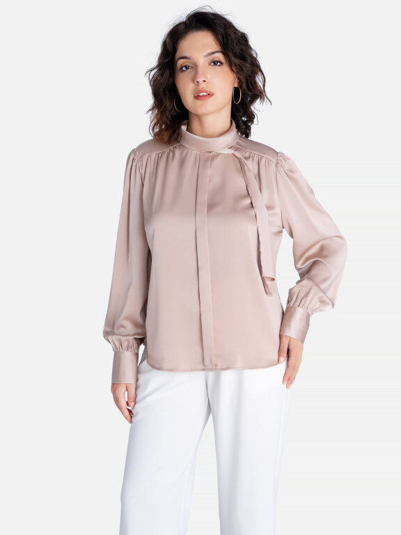 Women's Casual Plain Turtleneck Long Sleeve Blouse, Clothing Wholesale Market -LIUHUA, blouses