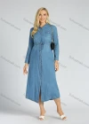 Wholesale Women's Cotton Collared Button Down Drawstring Long Sleeve Midi Shirt Dress - Liuhuamall