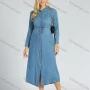 Wholesale Women's Cotton Collared Button Down Drawstring Long Sleeve Midi Shirt Dress preview