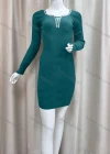 Wholesale Women's Casual Plain Notched Neck Long Sleeve Short Sweater Dress - Liuhuamall