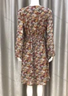 Wholesale Women's V Neck Long Sleeve Floral Print Button Shirred Casual Dress - Liuhuamall