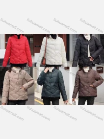 Wholesale Women's Casual Stand Collar Plain Pockets Quilted Puffer Jacket 6901#, LIUHUA CLOTHING WHOLESALE