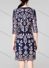 Wholesale Women's Elegant High Waist Crew Neck Half Sleeve Floral Embroidery Knee Length Dress - Liuhuamall