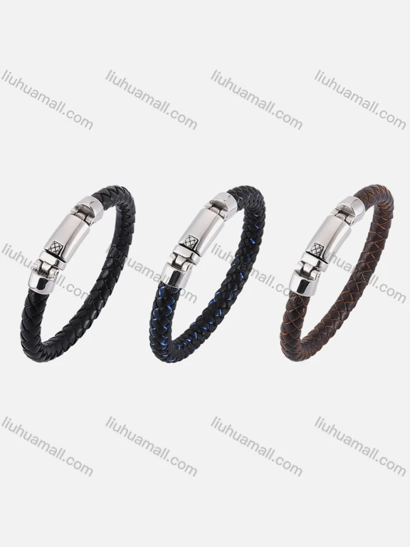 Wholesale Genuine Leather Stainless Steel Magnetic Buckle Bracelet SP0365#