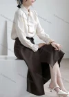 Wholesale Women's Elegant Jabot Collar Poet Sleeve Button Down Plain Ruched Shirts 561280# - Liuhuamall