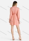 Wholesale Women's Collared Flap Pockets Button Front Long Sleeve Short Dress With Belt - Liuhuamall