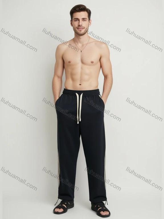 Wholesale Men's Black Drawstring Trousers – Elastic Waist, Breathable Fabric, Casual Athletic Bulk Deals