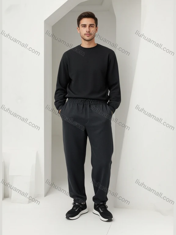 Wholesale Men's Stylish Black Trousers – Elastic Waist, Cuffed Ankles, Minimalist Loose Fit Bulk Deals