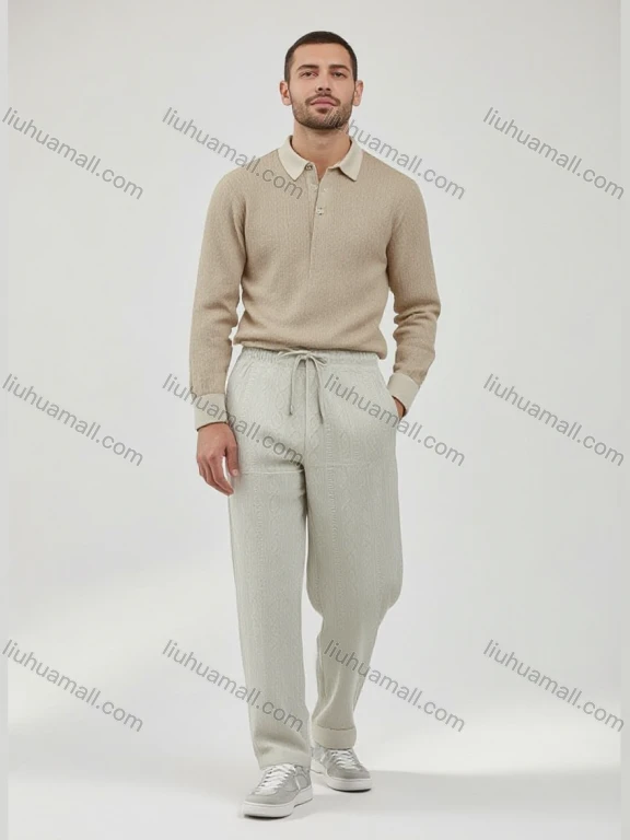 Wholesale Men's WhiteTextured Knit Trousers – Cuffed Ankles, Loose Fit Bulk Order