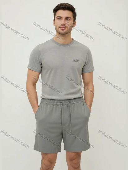 Wholesale Men's Light Gray Casual Shorts – Elastic Waistband, Loose Fit, Breathable Fabric Bulk Order