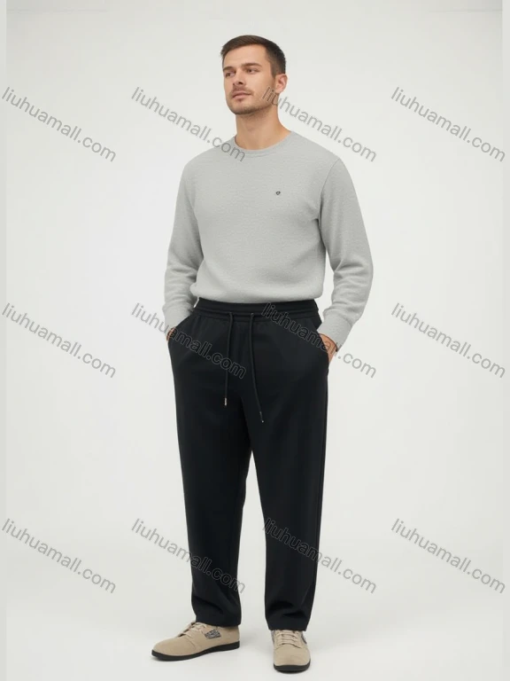 Wholesale Men's Black Casual Trousers – Drawstring Waist, Loose Fit, Minimalist Design Bulk Order