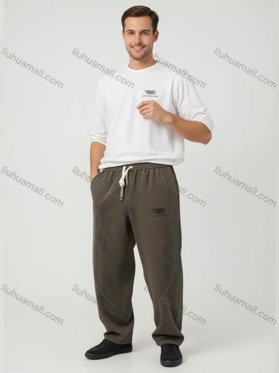 Wholesale Men's Brown Casual Trousers – Elastic Waistband w/ Drawstring, Spacious Pockets, Minimalist Loose Fit Bulk Ord