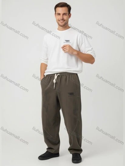 Wholesale Men's Brown Casual Trousers – Elastic Waistband w/ Drawstring, Spacious Pockets, Minimalist Loose Fit Bulk Ord