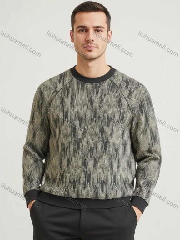 Wholesale Men's Dark Gray & Beige Long - Sleeve Sweatshirt – Vertical Stripes, Soft Fabric Bulk Order