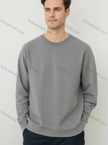 Wholesale Men's Gray Long - Sleeve Sweatshirt – Minimalist Sleeve Label, Clean Background Bulk Order, LIUHUA CLOTHING WHOLESALE