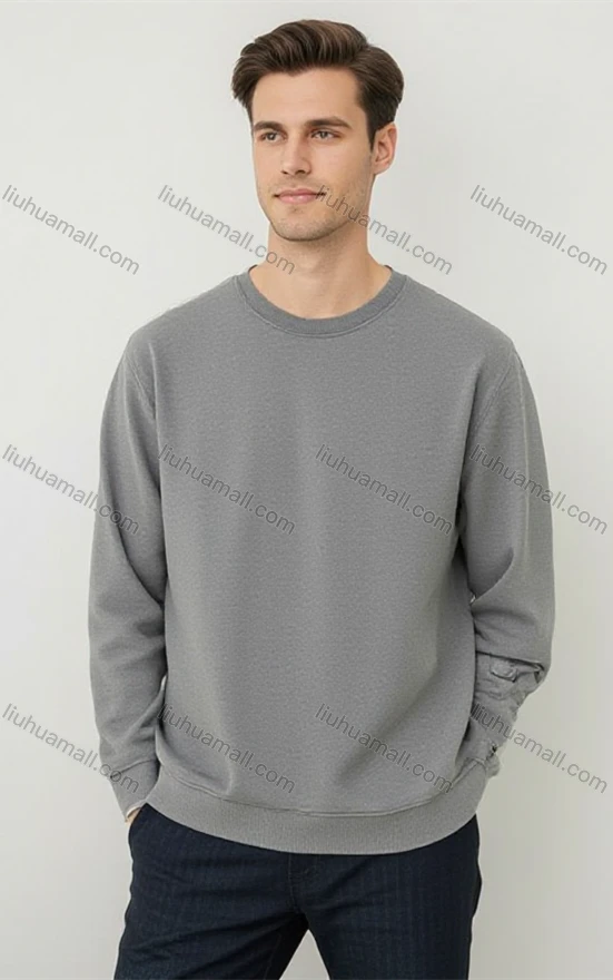 Wholesale Men's Gray Long - Sleeve Sweatshirt – Minimalist Sleeve Label, Clean Background Bulk Order
