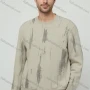 Wholesale Light Beige Long Sleeve Crewneck Sweatshirt - Brush Stroke Design Trendy Streetwear Top Bulk Buy preview
