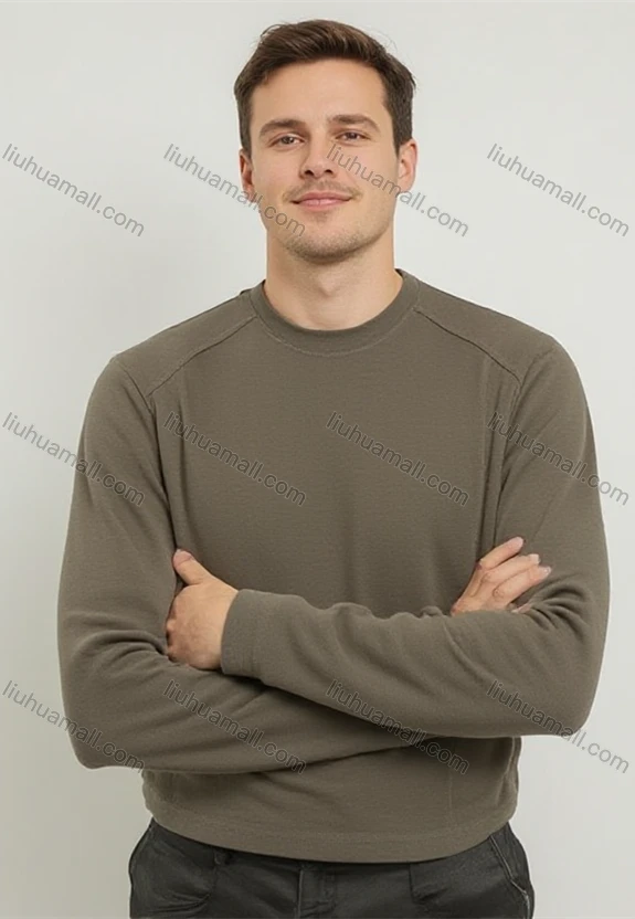 Wholesale Minimalist Crewneck Sweatshirt in Light Brown, Brushed Interior for Comfort, Bulk Packaging