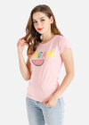 Wholesale Women's Casual Letter Fruit Print Short Sleeve Round Neck Tee - Liuhuamall