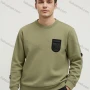 Wholesale Long Sleeve Crew Neck Sweatshirt - Army Green w/Stylish Patches, High Quality Fabric. Perfect for Bulk Orders preview